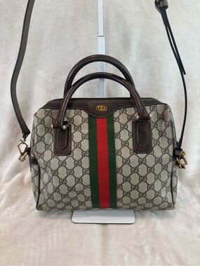Vintage Gucci Boston Bag with Green & Red Web Stripe